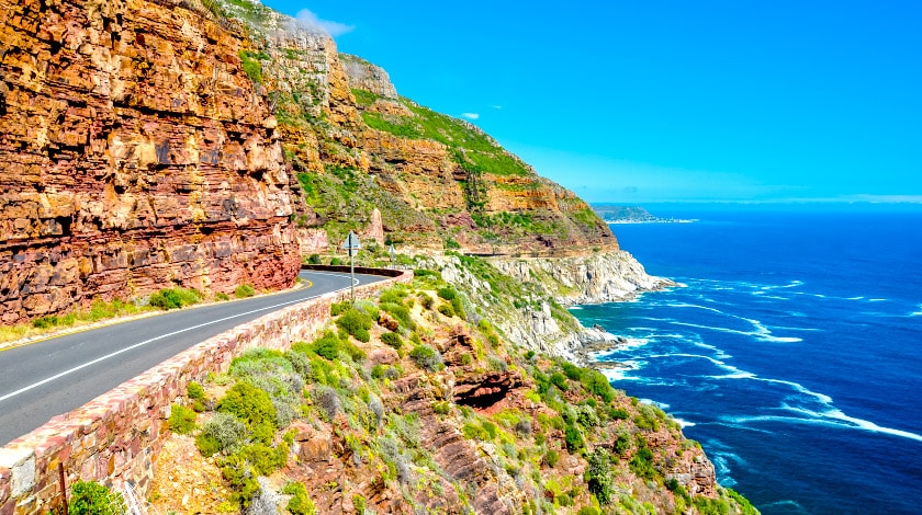 Trajeto da Chapman's Peak Drive, na Costa Atlântica da Península do Cabo