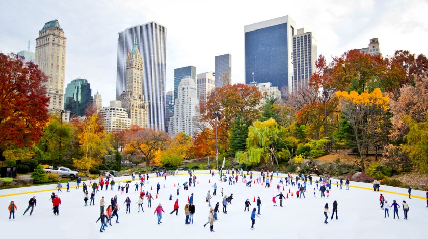 Pista de patinação durante o inverno em Nova York