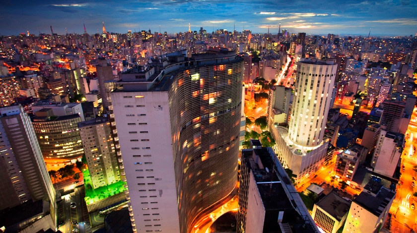 Vista aérea para os prédios do centro de São Paulo